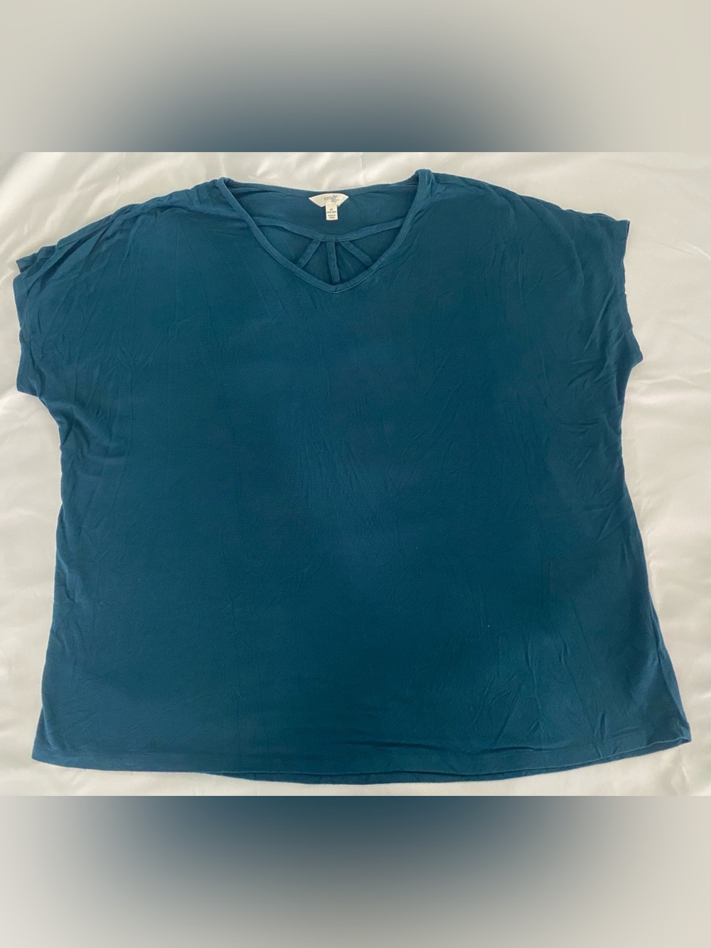 Teal Top with Cute Detailed V-Neck